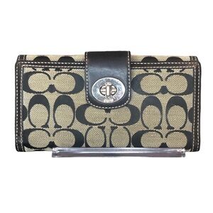 Vintage COACH Black Signature C Jacquard Silver Turn Lock Closure Trifold Wallet